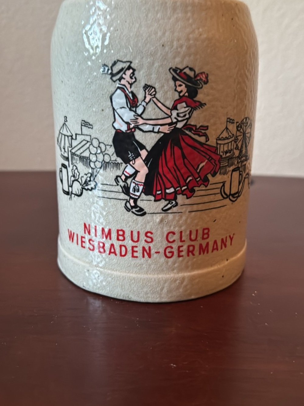 Nimbus Club Wiesbaden Germany Ceramic Beer Stein - Red & Black Design